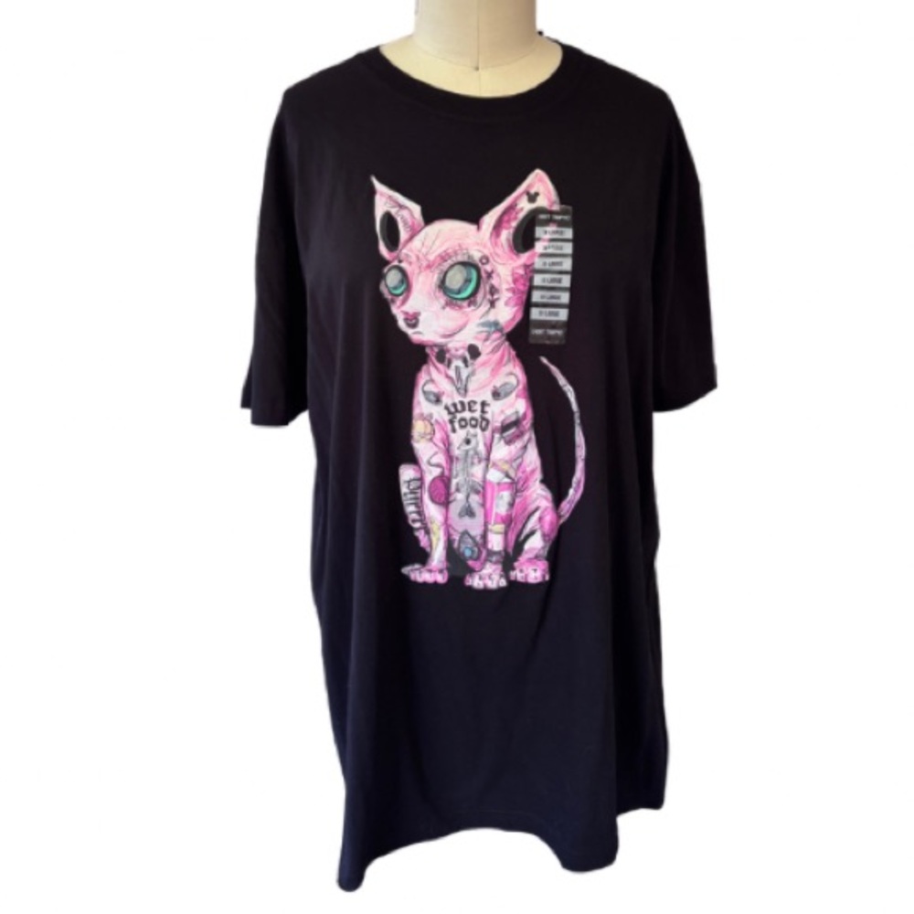 NWT Ludwig Von Bacon Black Cat Graphic Tattoo T-Shirt XL Unisex Mens Emo Art